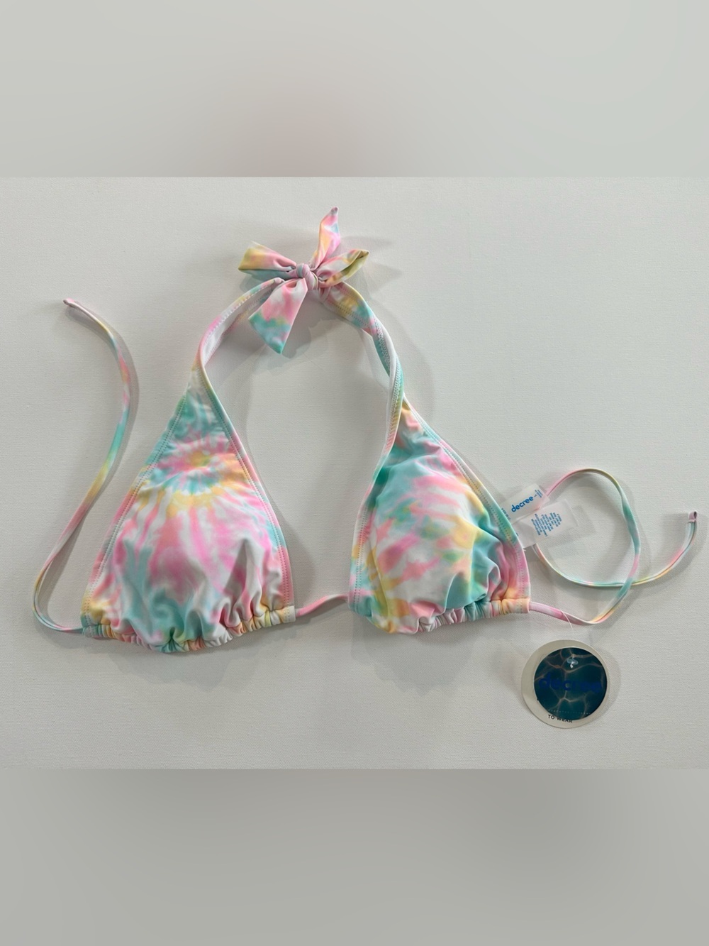 NWT Decree Pastel Tie-Dye Triangle Bikini Top - Pink, Yellow, Teal